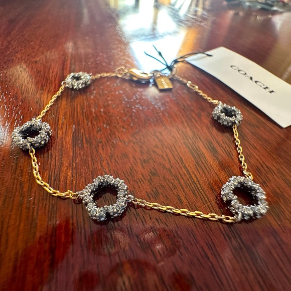 COACH NWT Pave Tea Rose Dainty Gold and silver Satellite Bracelet - Picture 3 of 8